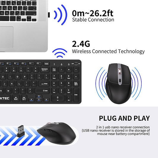 Combo de teclado e rato sem fios 2.4G de tamanho normal