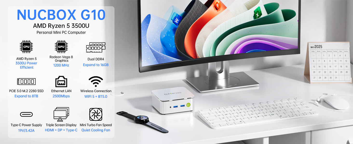 GMKtec G10 Mini PC Ryzen 5 3500U (Plus Puissant Que Le N150), 16 Go RAM, 512 Go SSD, LAN 2,5GbE