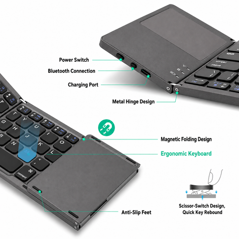 Triple-Folding Bluetooth Mini Wireless Keyboard