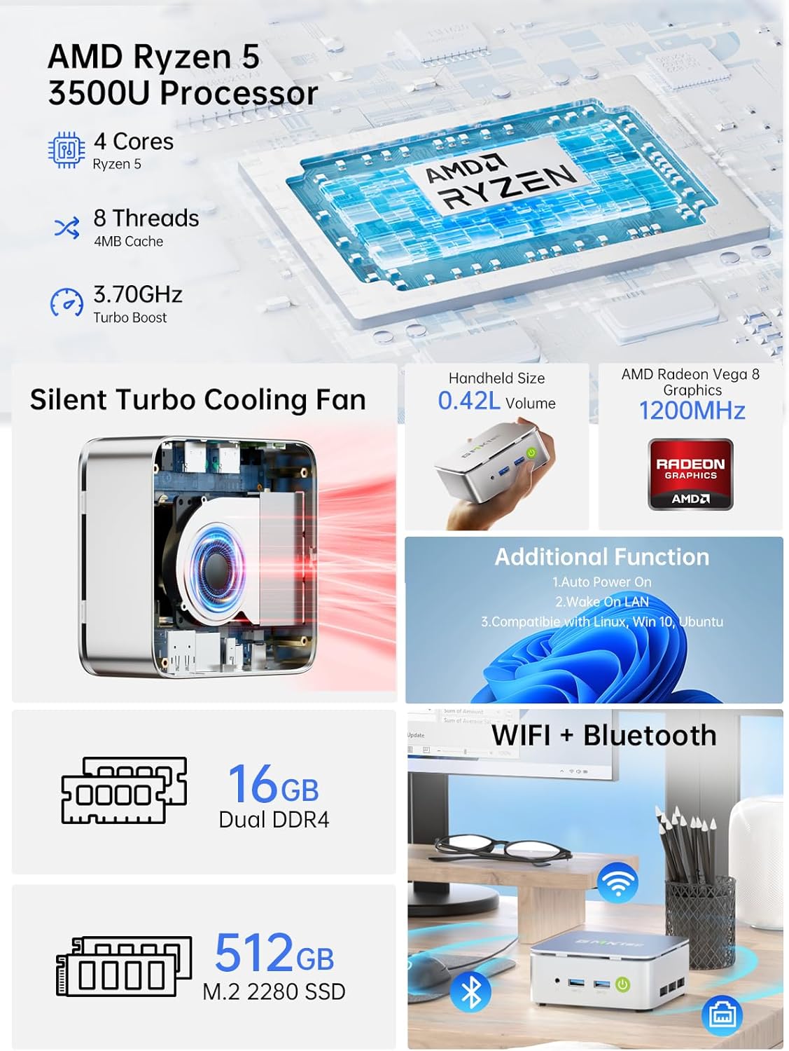 Chip Amd Ryzen 3500u Cpu GMKtec NucBox G10 AMD® Ryzen™ 3500U Mini-PC