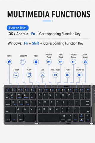 Triple-Folding Bluetooth Mini Wireless Keyboard